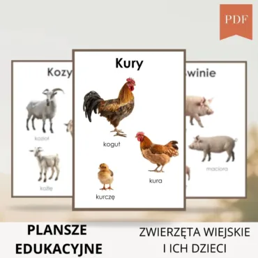 plansze edukacyjne zwierzęta wiejskie i ich dzieci