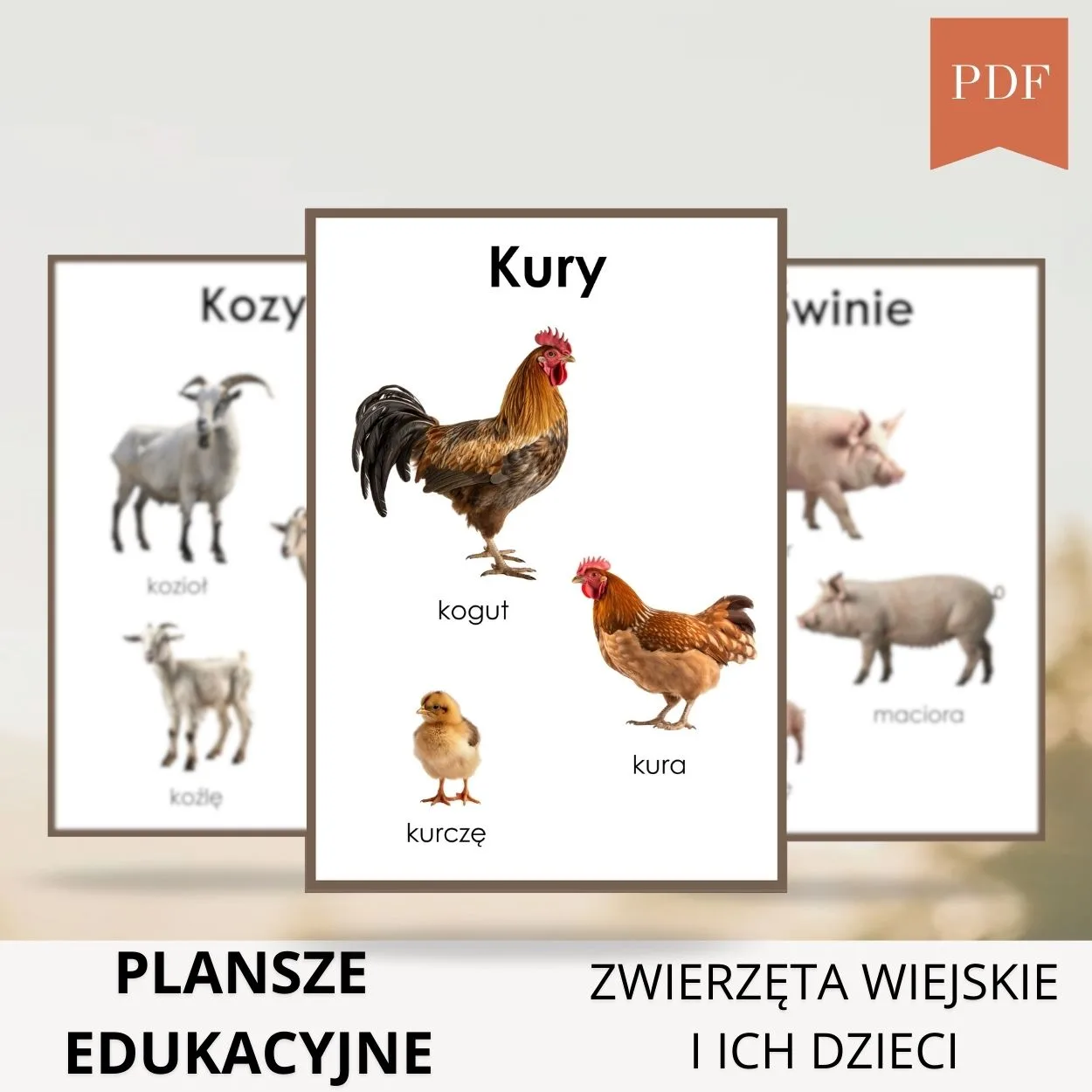 plansze edukacyjne zwierzęta wiejskie i ich dzieci