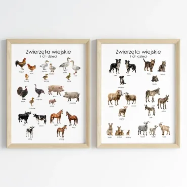 zwierzęta wiejskie i ich dzieci plakaty