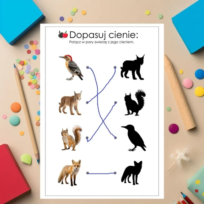 Dopasuj-cienie-Zwierzeta-lesne-do-wydruku PDF