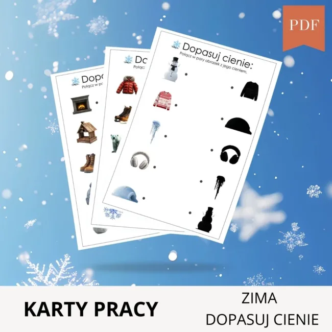 Dopasuj cienie do obrazka zima do druku