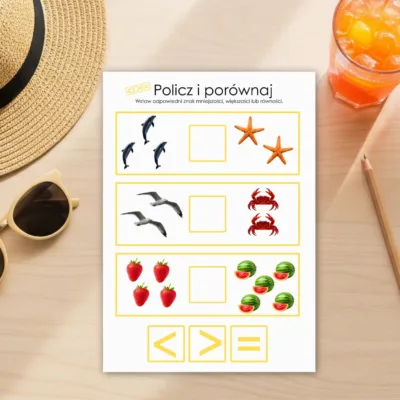 Letnie karty pracy dla dzieci ćwiczenie porównywania liczb do 10