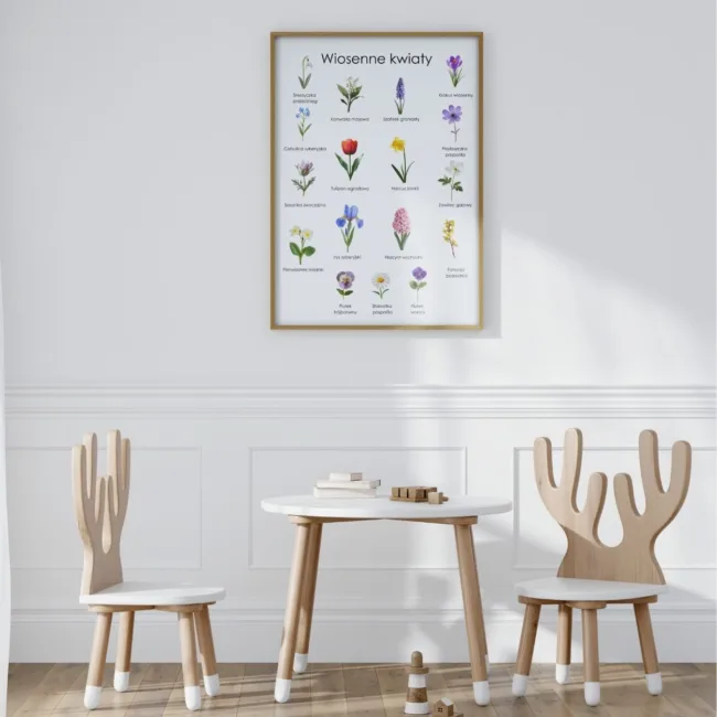 Plakat z kwiatami wiosennymi nauka nazw roślin.