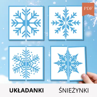 Puzzle śnieżynki 2-elementowe do druku PDF