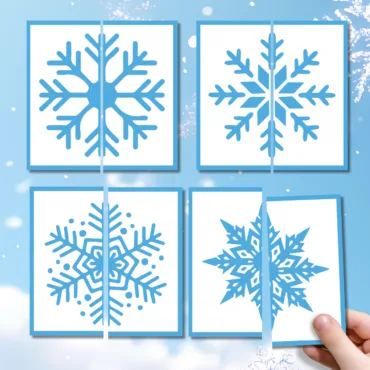 Układanki płatki śniegu – puzzle śnieżynki 2-elementowe do druku