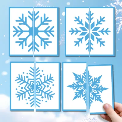 Układanki płatki śniegu – puzzle śnieżynki 2-elementowe do druku