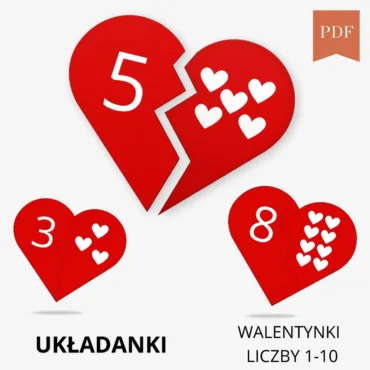 Walentynkowe serca puzzle do druku liczenie do 10