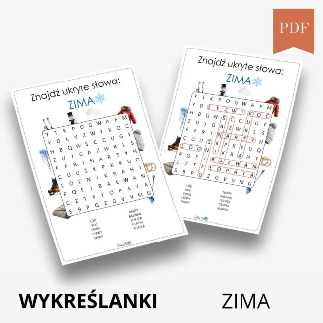 Wykreślanka Zima znajdź ukryte słowa