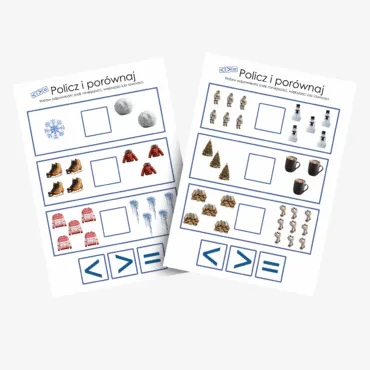 Zimowa matematyka dla dzieci materiał do druku Policz i porównaj
