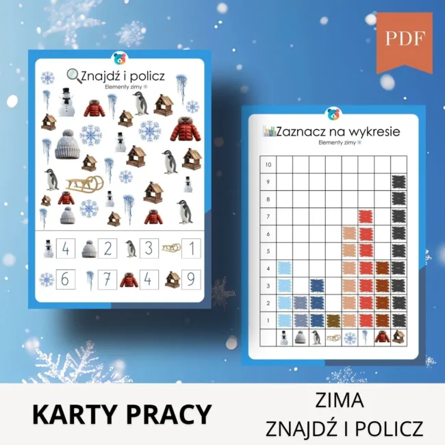 Zimowa wyszukiwanka dla dzieci do druku PDF