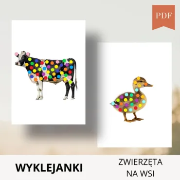 Zwierzęta na wsi do wyklejania plasteliną bibułą kolorowania kredkami farbami