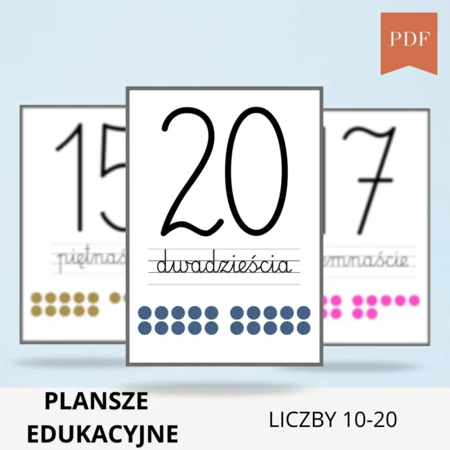 liczby od 10 do 20 plansze edukacyjne do druku PDF