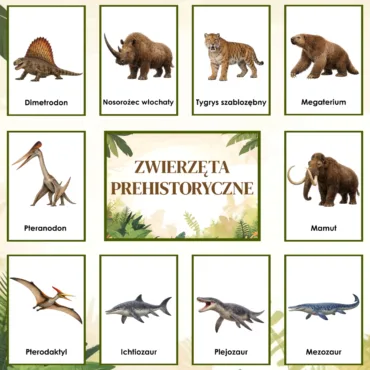 zwierzęta prehistoryczne plansze edukacyjne do druku