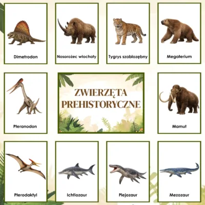 zwierzęta prehistoryczne plansze edukacyjne do druku